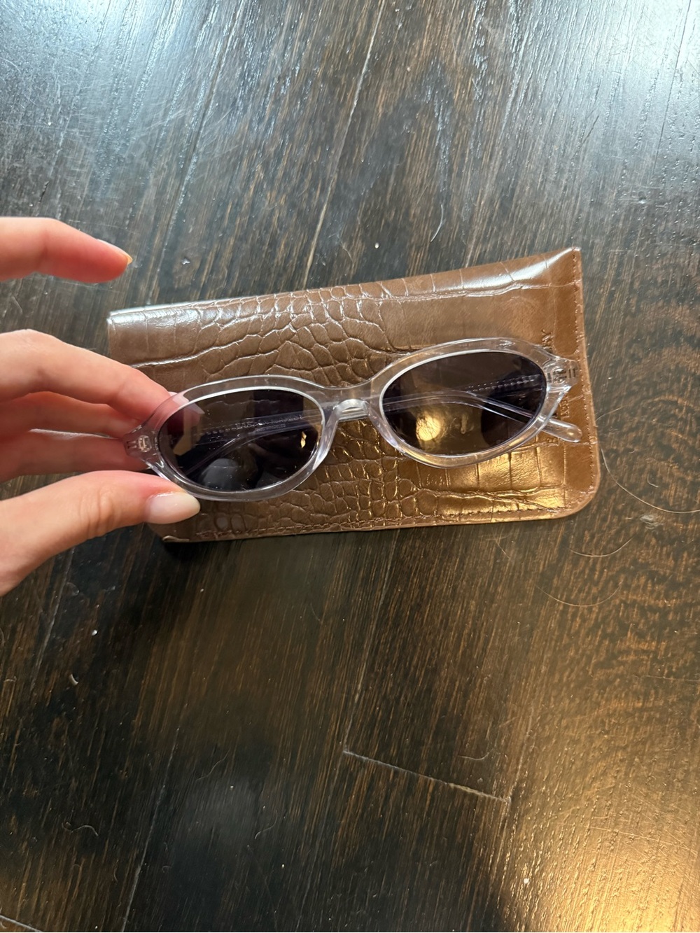 Clear Oval Women's Sunglasses with Black Lenses